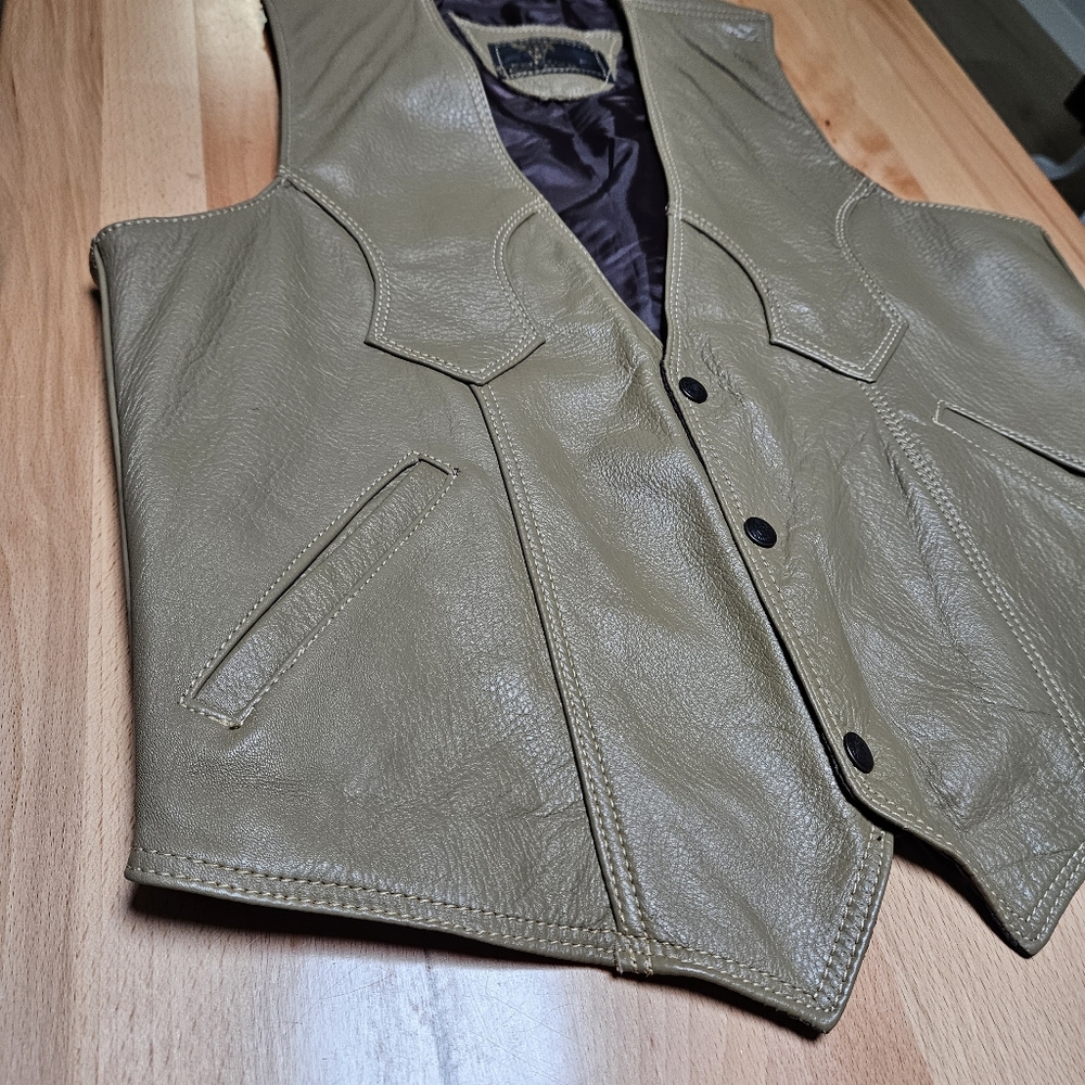 Vintage Western Leather Cowboy Vest Medium - Picture 3 of 9
